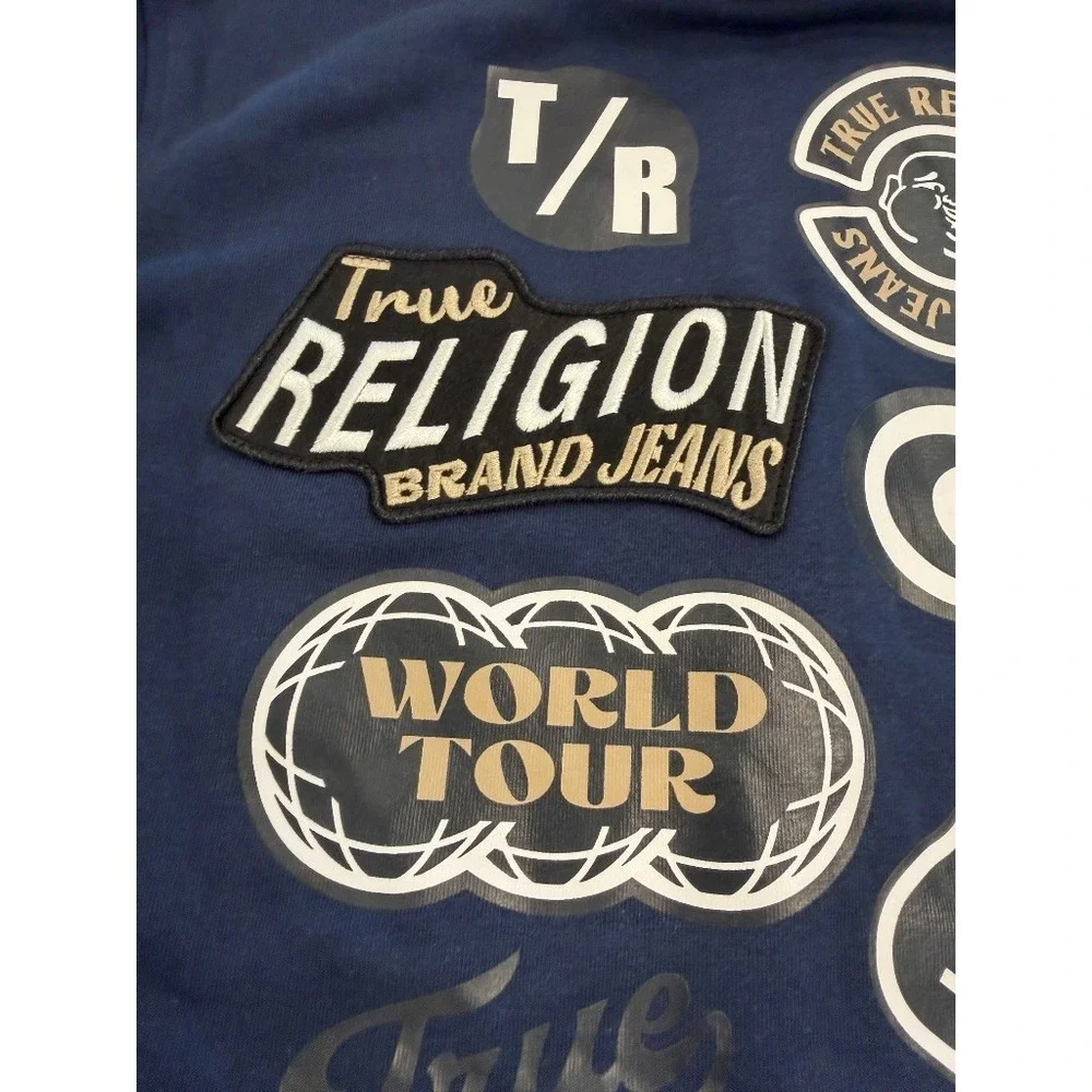 True Religion Full‎ Zip Hoodie Mens Size M Blue Embroidered Patch NWT Logo